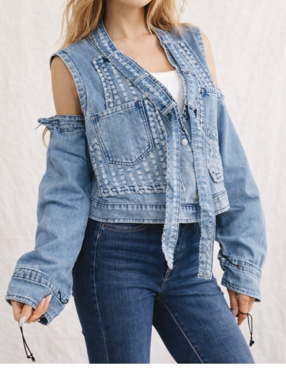 Cape Robbin Light Blue removable long sleeves Denim Jacket / vest